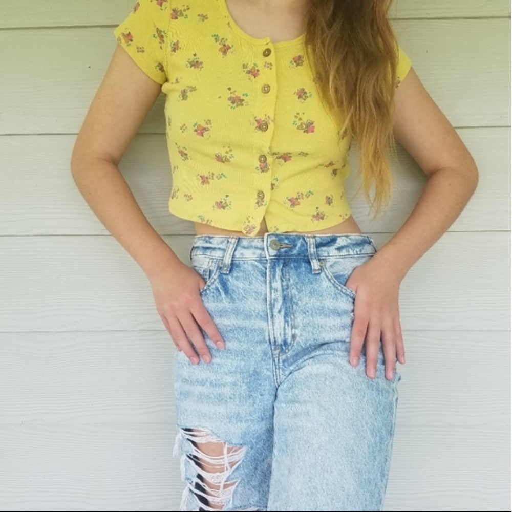 Floral Ribbed Crop Top